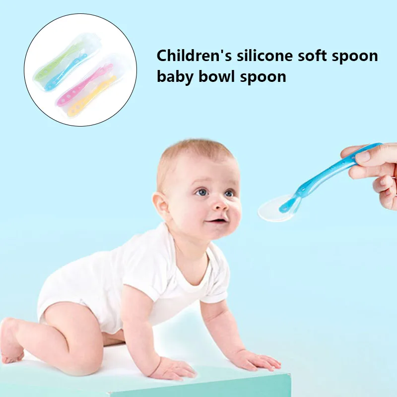 

2 Pcs Silicone Baby Feeding Toddler Spoons Baby Eating Feeding Soft Spoons YJS Dropship
