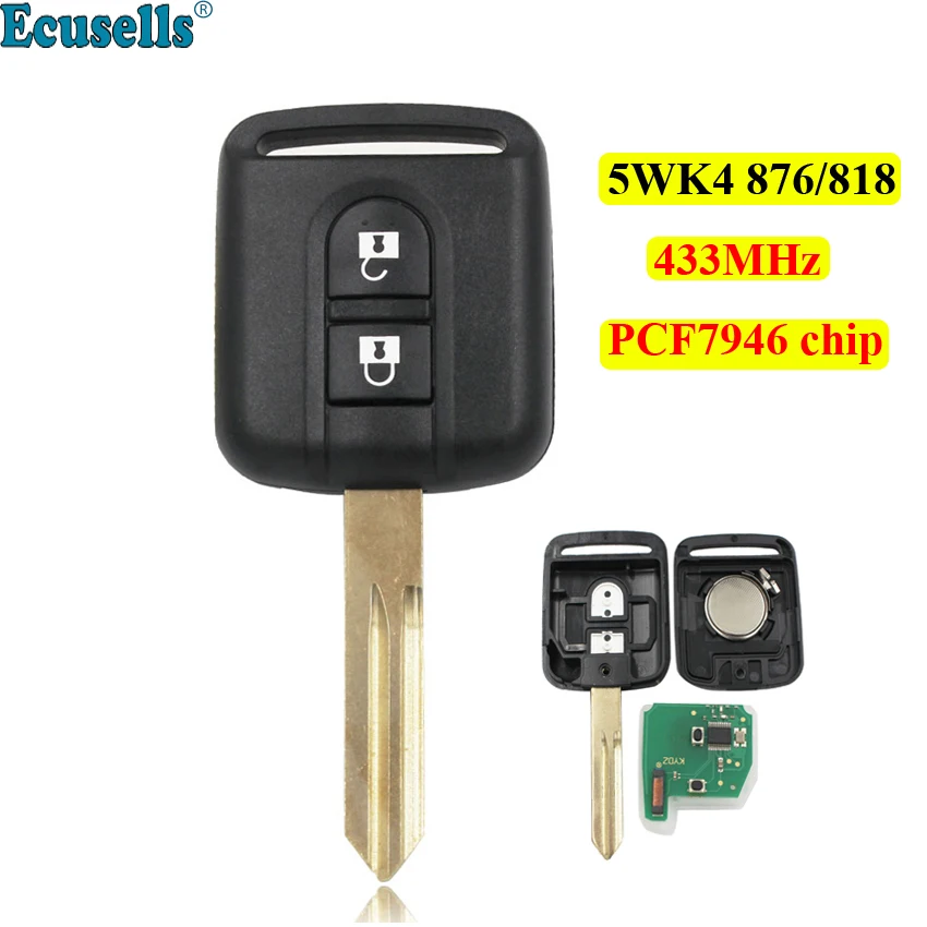 

2 buttons remote key fob with PCF7946 ID46 chip FOR NISSAN Cabster Navara Micra Qashqai 5WK4 876/818 with NSN14 uncut