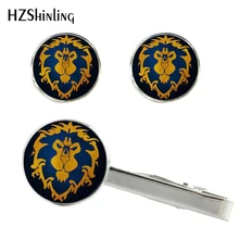 Мир Warcraft зажим для галстука Wow логотип Heartstone клипсы и набор запонок серебряные стеклянные Запонки Подарки для мужчин CT-0058