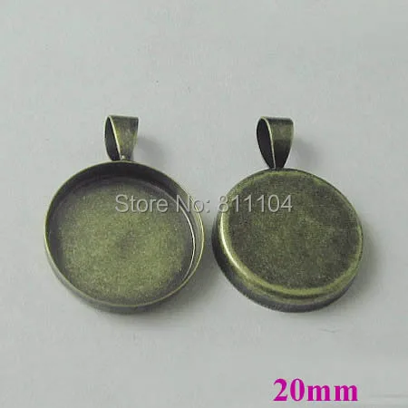 

20mm Antique Bronze Plated Copper Blank Bases Round Deep Wall Bezel cups w/ a bail Cabochon Settings Pendant Blank Wholesale