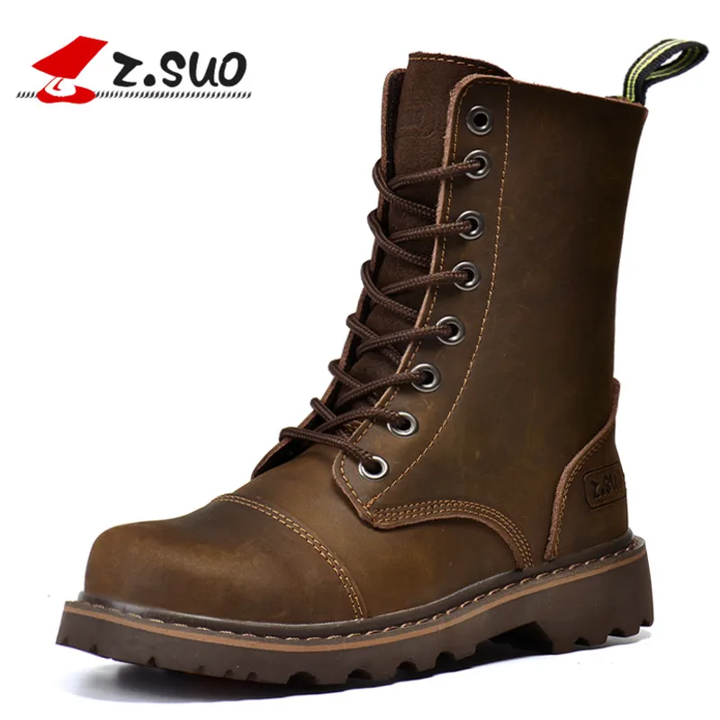 

Z.SUO Brand 6818 Classic Women's Motorcycle Boots British Mid-Calf Hand Stitching Crazy Horse Leather Girls Tooling Boots