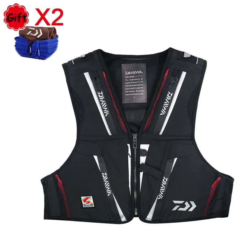 

Summer Fishing Vest Man Outdoor Sports Breathable Waterproof Vest Multi-function Multi Pocket Light Leisure Vest with Free Towel