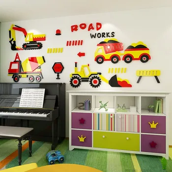 

2018 new 3D cartoon car Acrylic stereo wall stickers for baby boys 'room bedroom nursery wall stickers