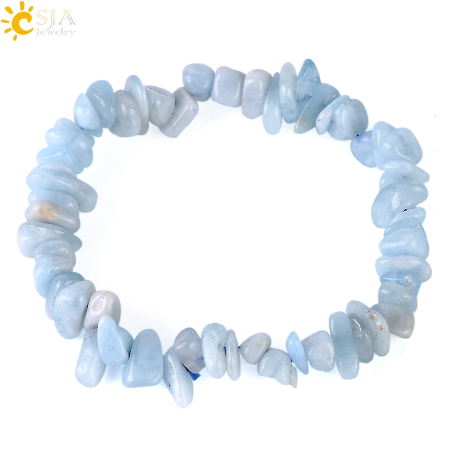 

CSJA Natural Healing Crystal Stone Bracelets Gravel Bracelet Blue Quartz Irregular Chip Beads Reiki Strand Bangle for Women F370