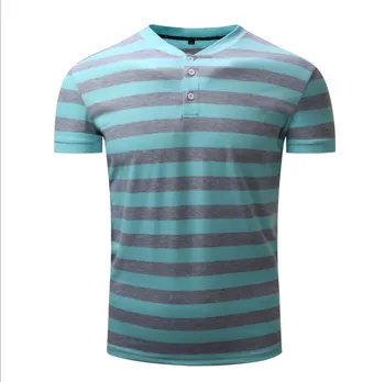 

Spring and Summer men's cotton striped T-shirt V-Neck casual T-shirt