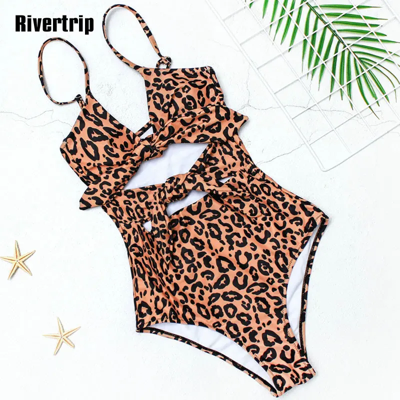 

Rivertrip Ruched One Piece Swimsuit New Swimwear Women Bow Swimsuit Fused Sexy Bathing Suit Women High Cut Women's Swimsuit 2019