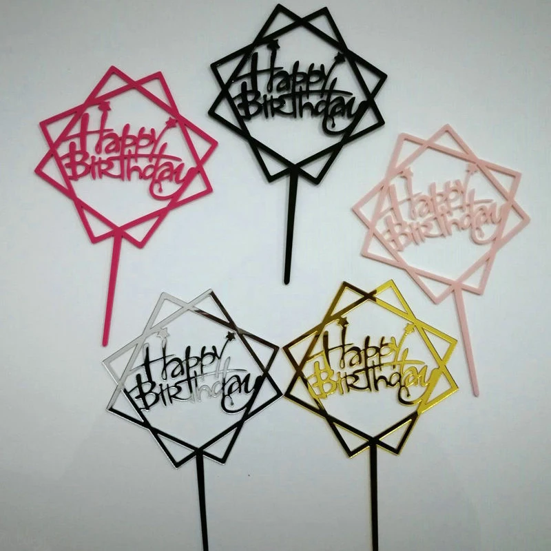 1 pc Acrylic Happy Birthday Love Cake Topper Decoration for Birthday Cupcake Flag Birthday Party Decorative Props Supplies