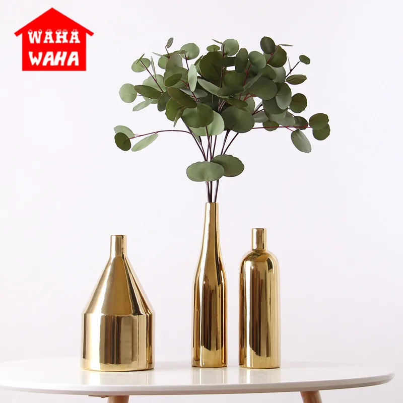 3 размера Современная Золотая покрытая металлом ваза керамическая ваза для цветов Золотое водное растение контейнер настольная декоративная ваза экстравагантный домашний декор