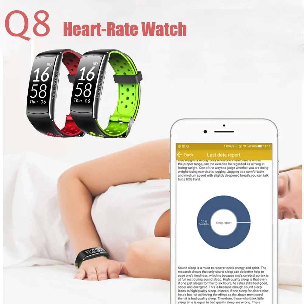 Tonbux Smart Watch Q8 водонепроницаемый сердечного ритма мониторы браслет цифровой
