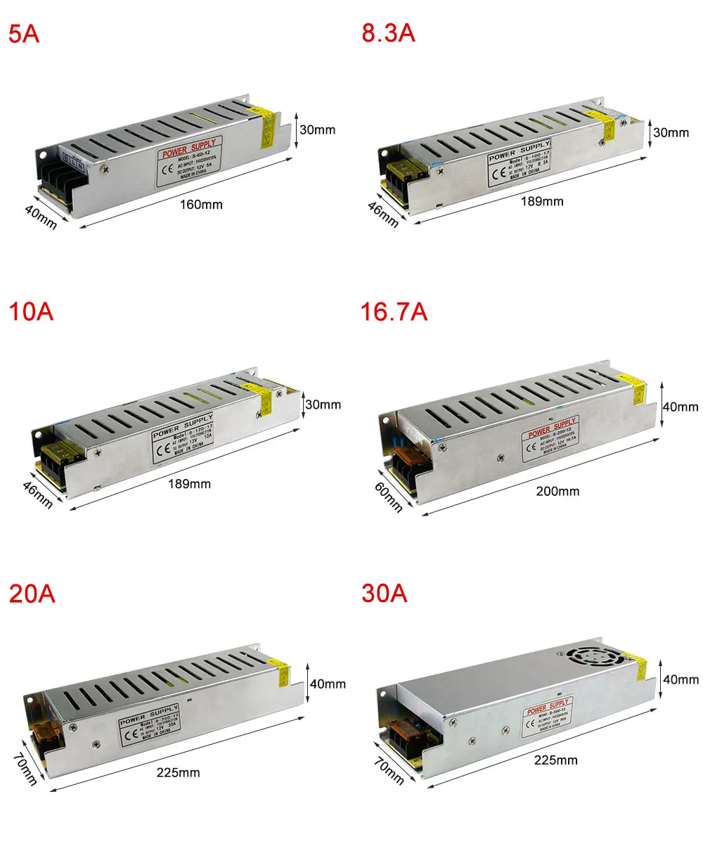 [Dbf] трансформатор AC110/220 В к DC12V 5A/60 Вт 8.3a/100 Вт 10A/ 120 Вт 16.7a/200 Вт 20A/250 Вт 30A/360 Вт Питание для 3528 5050 Светодиодные ленты