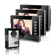 Wholesale New Wired 7 inch Color Screen Video Door Phone intercom System 3 Monitor + IR Door bell Camera Unlock FREE SHIPPING