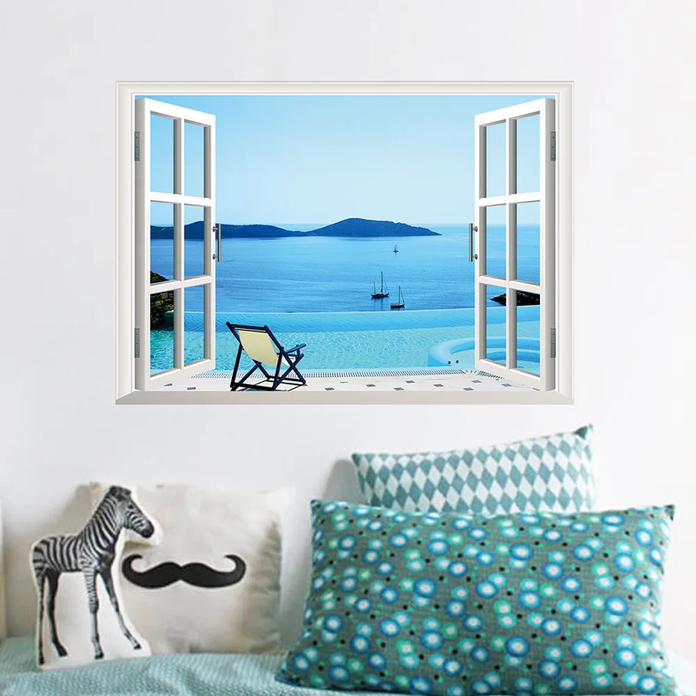 Seascape DIY 3D Vision Cracked Virtual Window Stickers Modern Vinyl