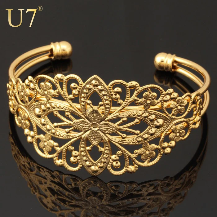 U7 New Fashion Jewelry Bracelet Women Gold Plated Decorative Vintage Fancy Design Cuff Bracelets