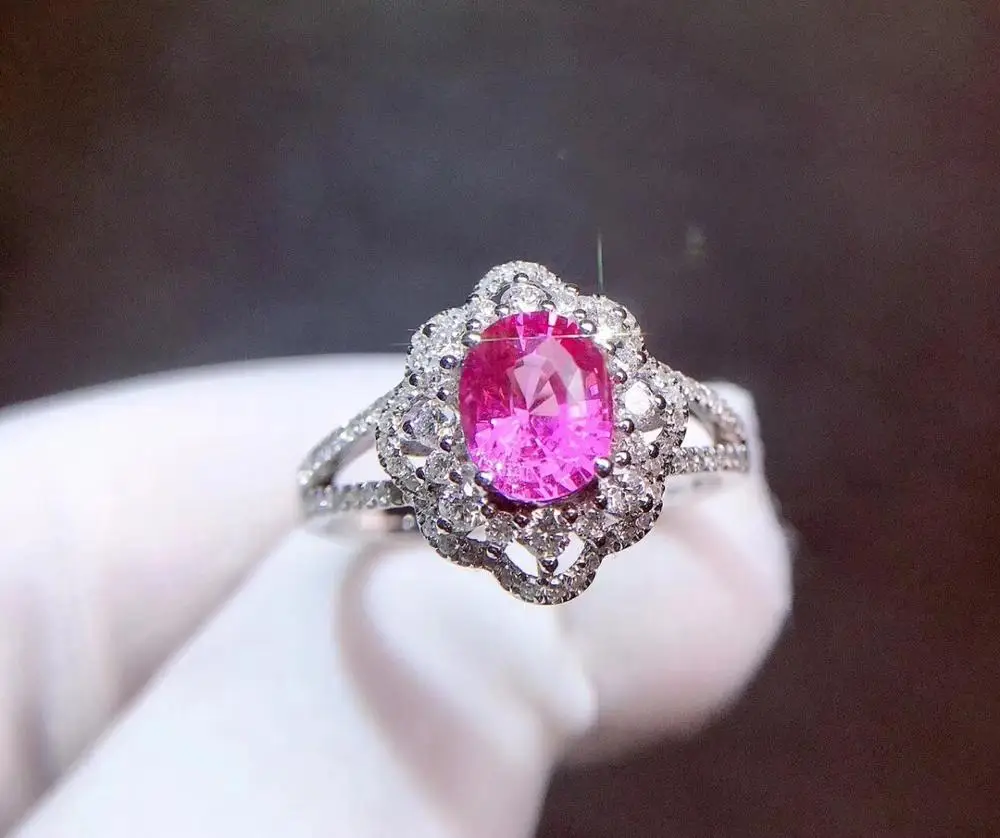

Fine Jewelry Pure 18 K White Gold 100% Natural Unheat Pink Sapphire 1.04ct Gemstones 18k Sapphire Diamonds Female Wedding Rings