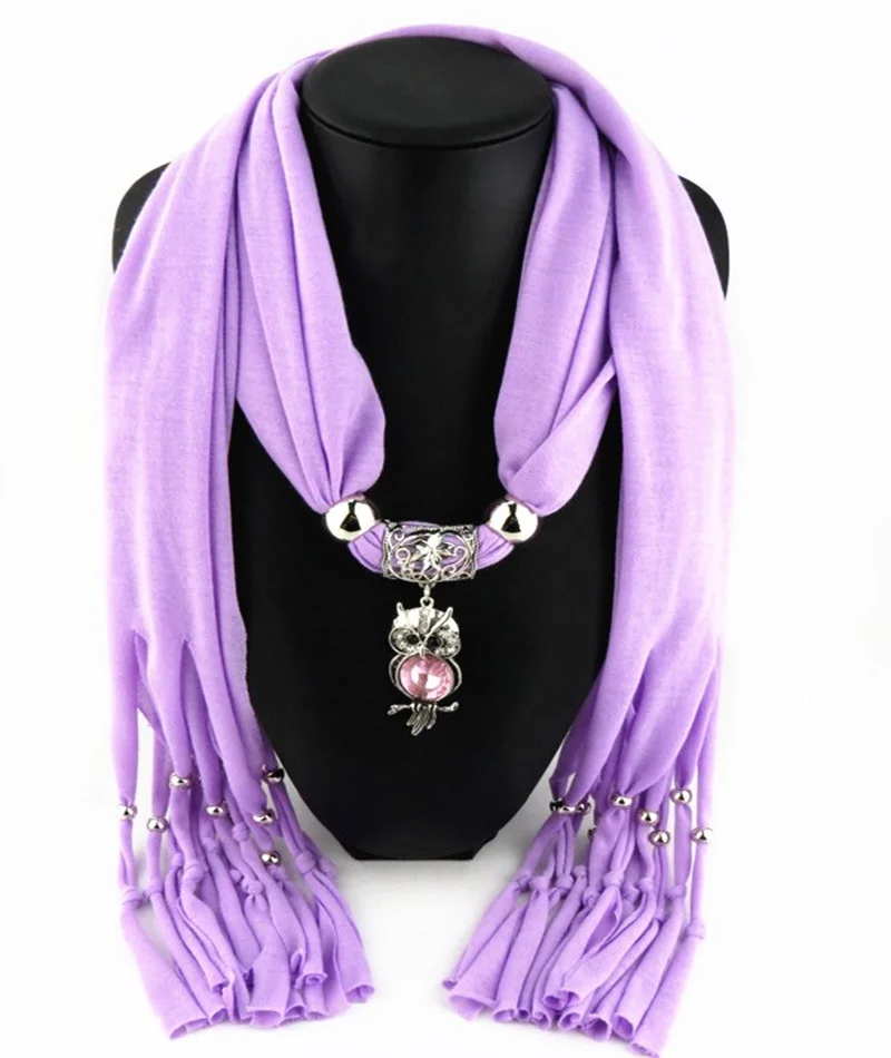 New Charms winter Scarf Necklaces tassel bead Vintage Owl Pendant scarf