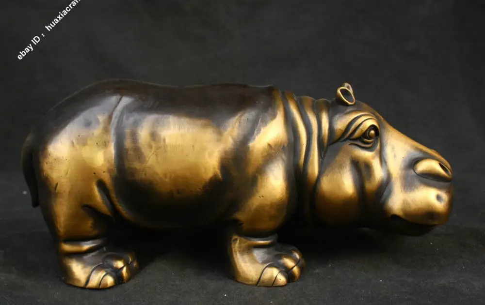 12&quot Chinese Excellent Pure Bronze Handmade hippo hippopotamus behemoth Statue | Дом и сад