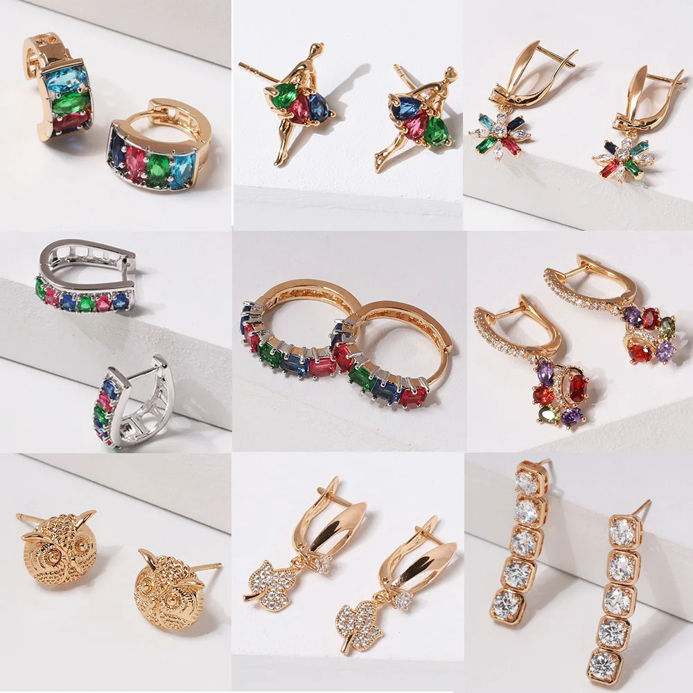 

Pomlee Luxury Cubic Zircon Drop Earring Wedding Bohemian Multi Color Elegant Crystal Statement Earrings for Women Copper Jewelry