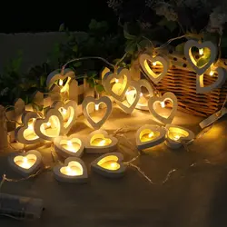 Деревянный персик в форме сердца свет строка любовь лампа 2,2 м/20 светодиодов AA батарея питание для Свадебная вечеринка Рождество Декор