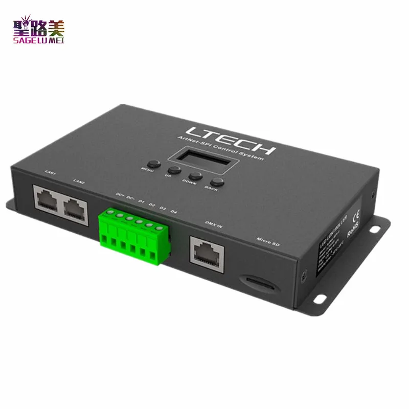 

LTECH Ethernet Artnet to SPI led Pixel controller DC5-24V SPI(TTL)digital output Driving 680 pixels 4 universe DMX512 Interface