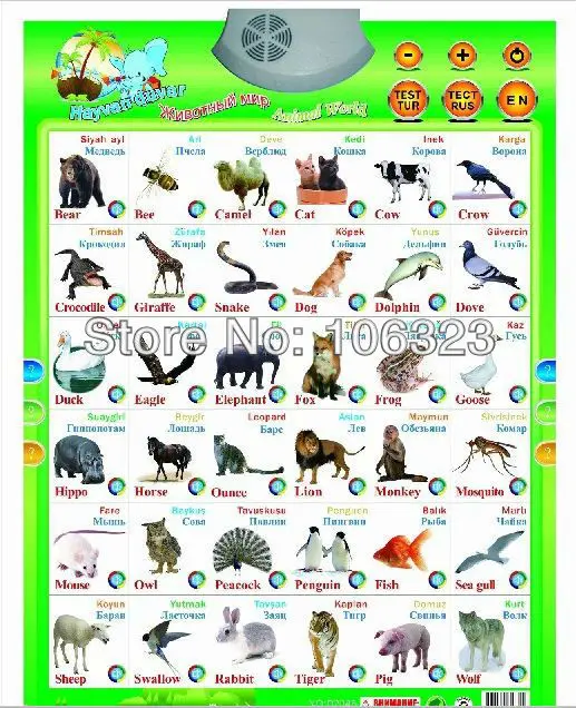 Russian English Turkish Learning Toys Kid Animal Russian English Turkish Learning Toys Kid Animal Machine Sound Wall Chart Audio Hanging Charts
