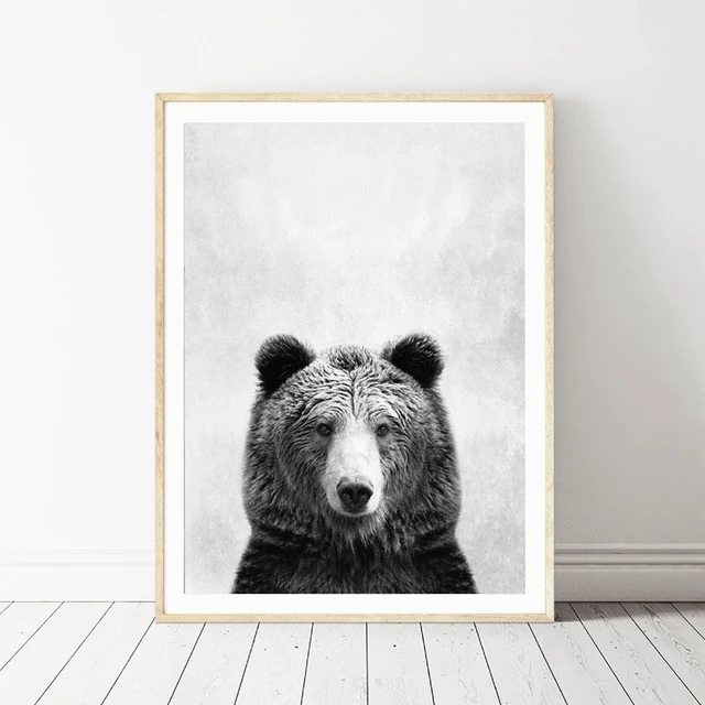 Black and White Animal Bear Art Canvas Print and Poster , Animal Bear