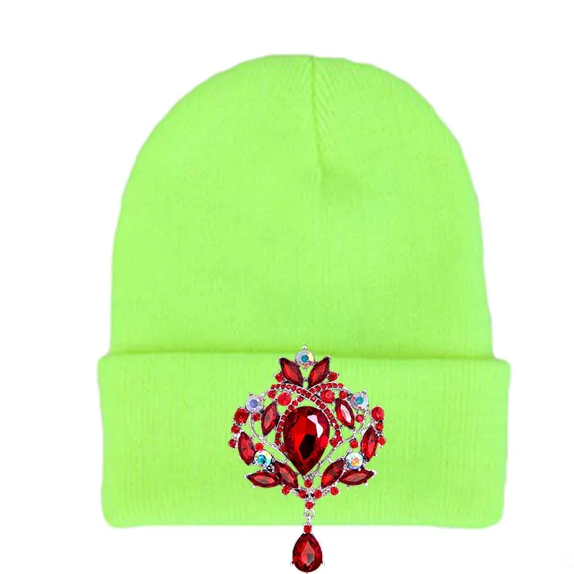 Новые зимние вязаные Для женщин Шапки Skullies шапочки шапки роскошный хрусталь украшения Головные Уборы Женские капор Осень chapeu feminino
