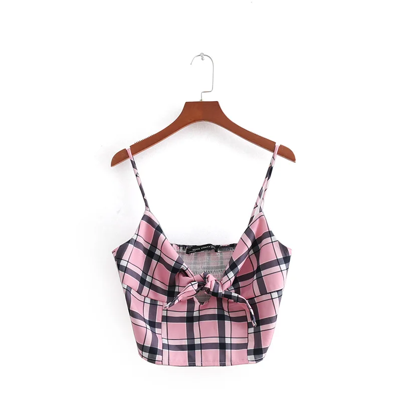 Pink Women Camis Arvinxia ZA сексуальный бант Женская майка Лето Спагетти ремень пляжные женские Топы Новое поступление Streetware тонкие женские укороченные топы - Цвет: Pink Women Camis