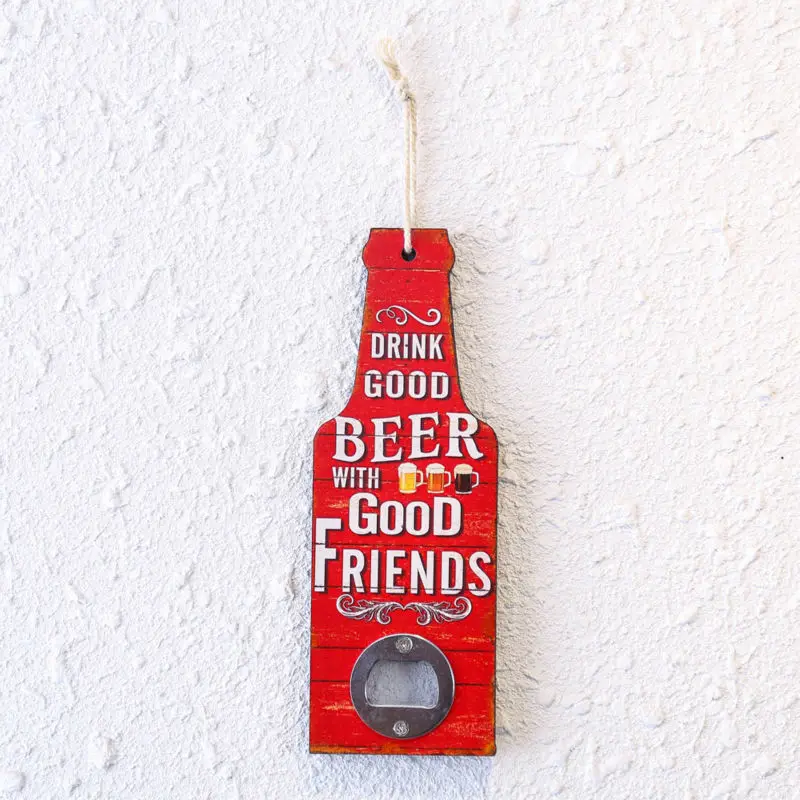 

LINKWELL 1PC 19.8*7cm Vintage MDF Quote Words Red Wall Decor Opener Wine Beer Soda Glass Cap Bottle Opener Kitchen Bar Gift