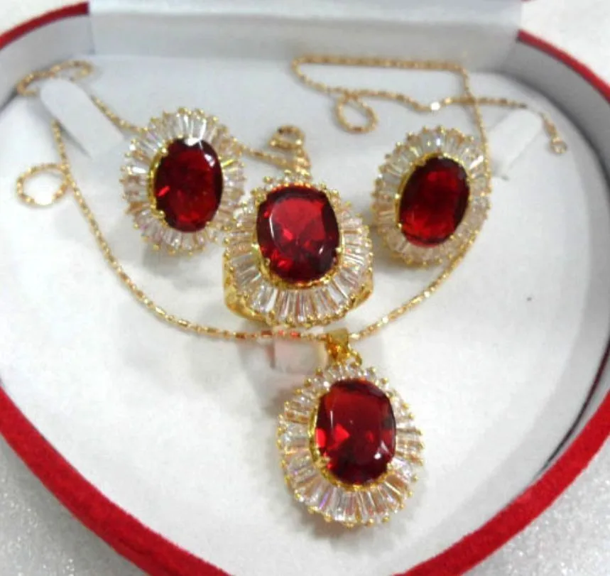 

fine 10*14mm red zircon earring pendant ring #7,8,9 5.31
