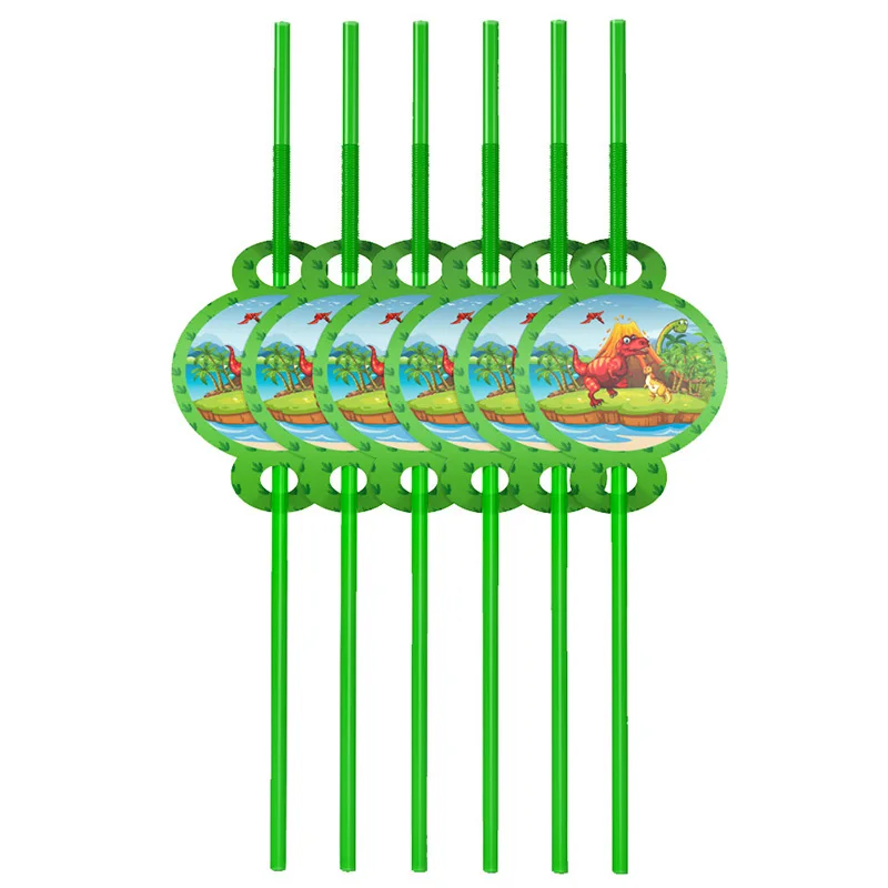 Юрского периода Динозавр тираннозавр рекс вечерние одноразовая посуда тарелка Салфетка скатерть чашки динозавр на день рождения украшения, товары для вечеринки - Цвет: straws 6pcs