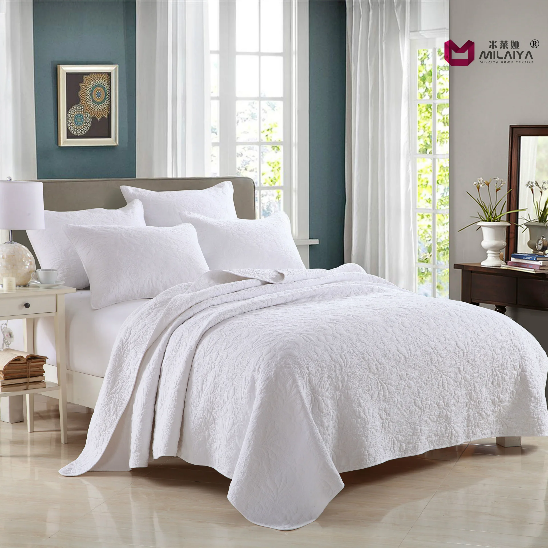 2017 New Cotton Embroidered Quilted Washed Plain Retro Luking Bed Cover