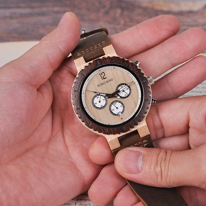 Бобо птица деревянные часы для мужчин Relogio Masculino роскошные стильные часы Хронограф военные кварцевые часы отличный подарок для мужчин