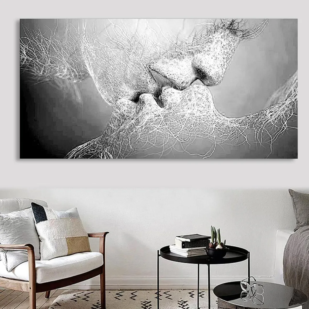 80*50/100*60cm Black & White Love Kiss Wall Abstract Art on Canvas Painting Art Picture Print