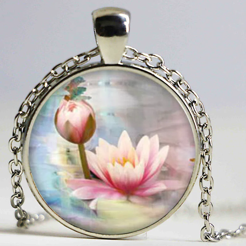 Lotus pendant Lotus flower necklace charm Lotus pendant Lotus jewelry glass Cabochon Necklace