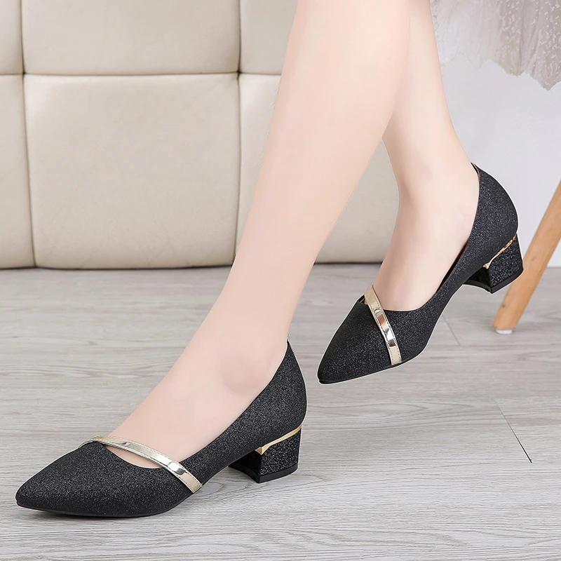 

Wedding shoes women's shoes 2018 new mid-heel chunky pumps evening dresses high heels gold bride shoes