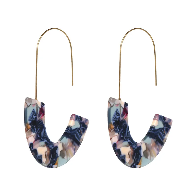 

2018 Letter C Ear Drop Resin New Design Resin Gold Glitter Colorful Earring Geometric Pattern Bohemian Woman Wholesale Earrings