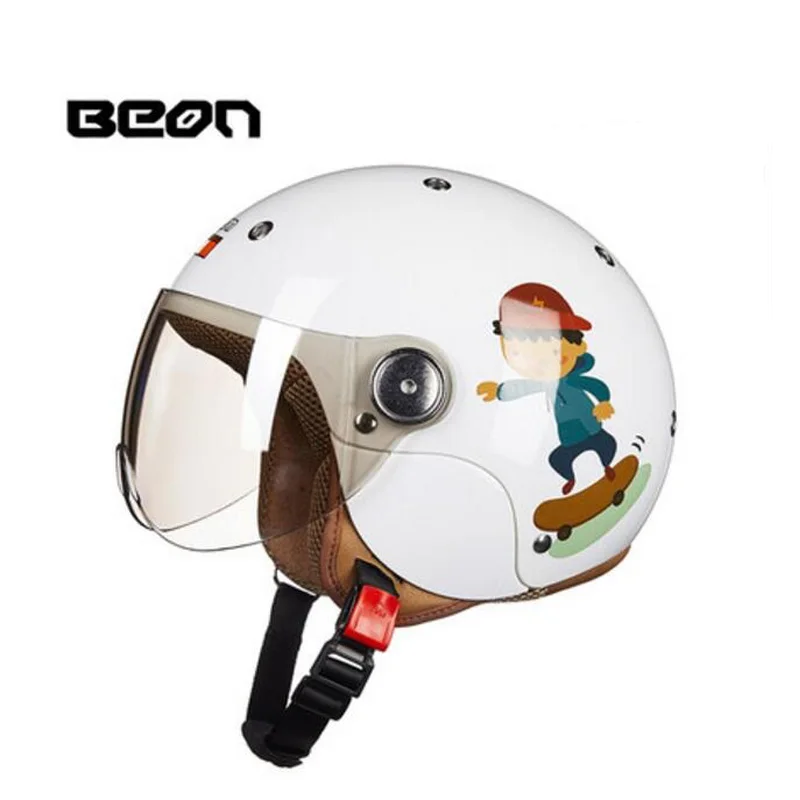 Новая Сертификация ECE BEON летняя безопасность детский мотоцикл шлемы детский мотоцикл шлем изготовлен из абс пластиковый козырек объектив - Цвет: Слоновая кость