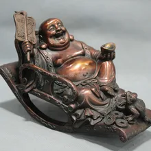 8 ''Китай Счастливый Будда Майтрея Yuanbao Монета Жаба Бронзовая Статуя