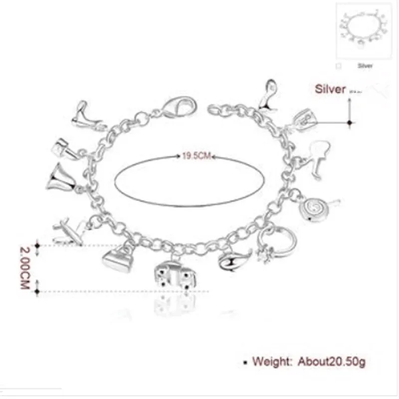 

Brand Charm Bracelets & Bangles 925 sterling Silver Women Elegant Fashion Wedding Party Jewelry NEW Sl 192