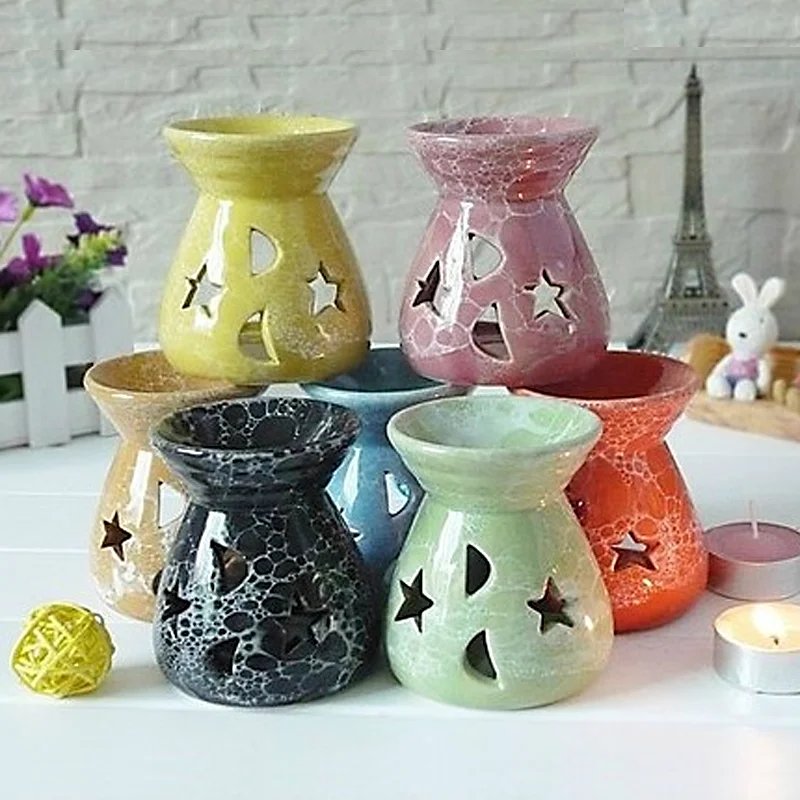 1PC Ceramic Essential Oil Lamps Hollow Stars Moon Pattern Simple