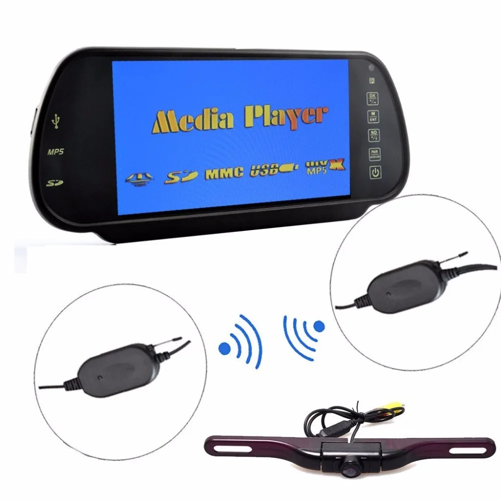 Car 7 inch HD Rear View Mirror Monitor+ Wireless Plate Mount Backup Camera IR Night Vision Parking Kit Car 7 inch HD Rear View Mirror Monitor+ Wireless Plate Mount Backup Camera IR Night Vision Parking Kit