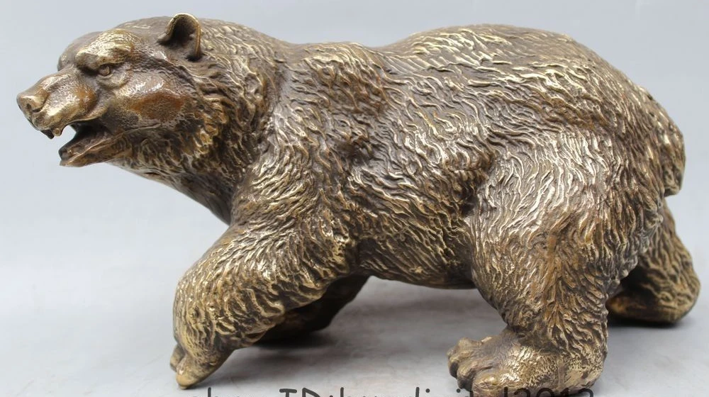 

14" Chinese Bronze Folk Reptile Wealth Wild Black Bear Statue Animals Sculpture