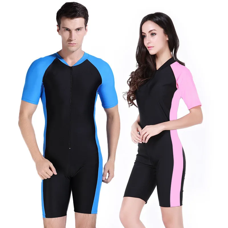 Short Sleeve Men Women Pink Wetsuit Scuba Diving Patchwork Wet Suit