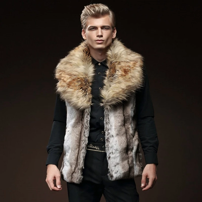 New High Quality Luxury Male Mens Faux Fur Hoodies Jacket Vest Winter Fashion Sleeveless Hooded Outerwear Slim Vest Coats New High Quality Luxury Male Mens Faux Fur Hoodies Jacket Vest Winter Fashion Sleeveless Hooded Outerwear Slim Vest Coats