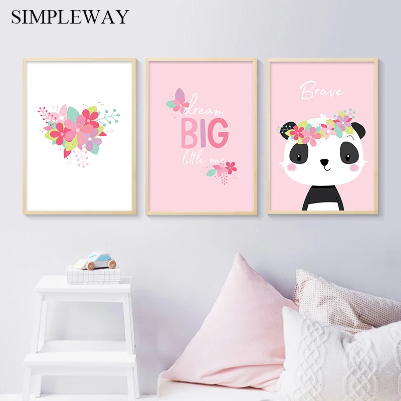 

Panda Flower Cute Nursery Quotes Poster wall Art Canvas Print Simple Decorative Picture Nordic Kids Children Bedroom Decoration