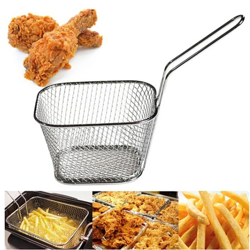 1PC Kitchen Tools Electroplate Stainless Steel Mini Frying Basket 10.5*8.5*6.5cm Mesh Basket Strainer Net #10 GIFT Drop