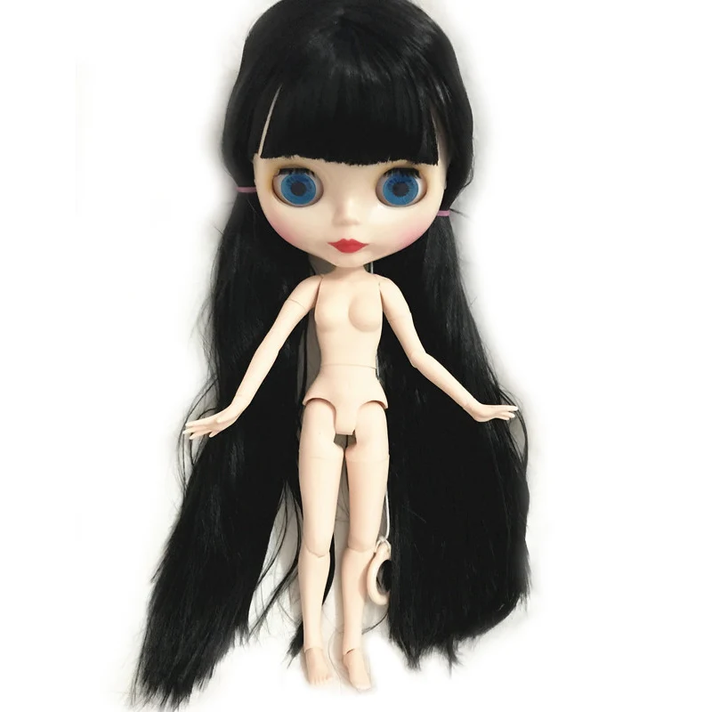 

Blyth Dolls factory blyth doll black straight long hair with bangs/fringes white skin joint body 1/6 toy for girl gift