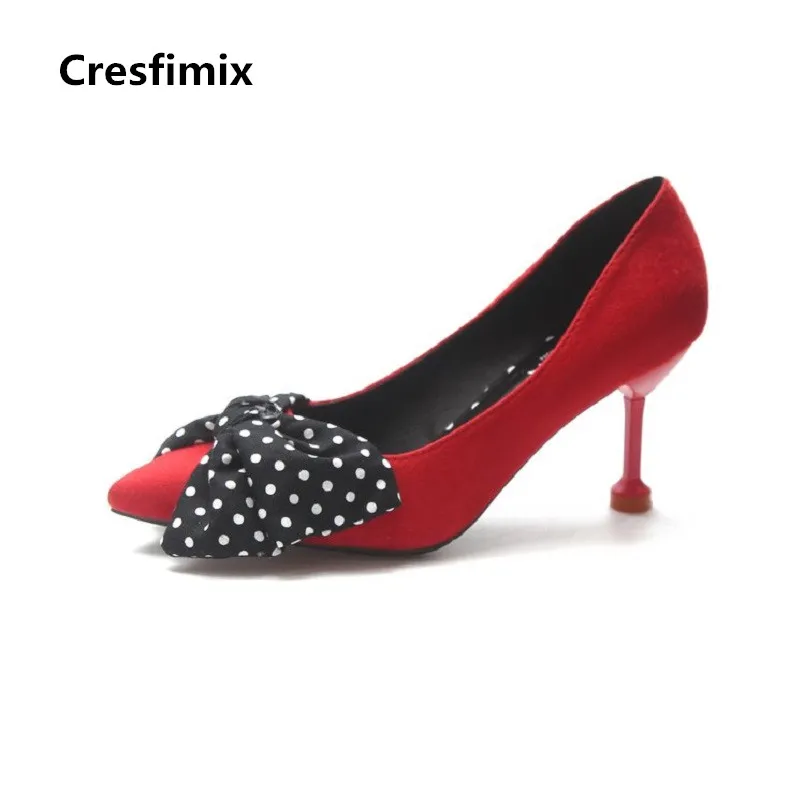 Cresfimix tacones altos/удобные женские туфли из искусственной кожи с острым носком на высоком каблуке с милым бантиком стильная женская обувь c2981
