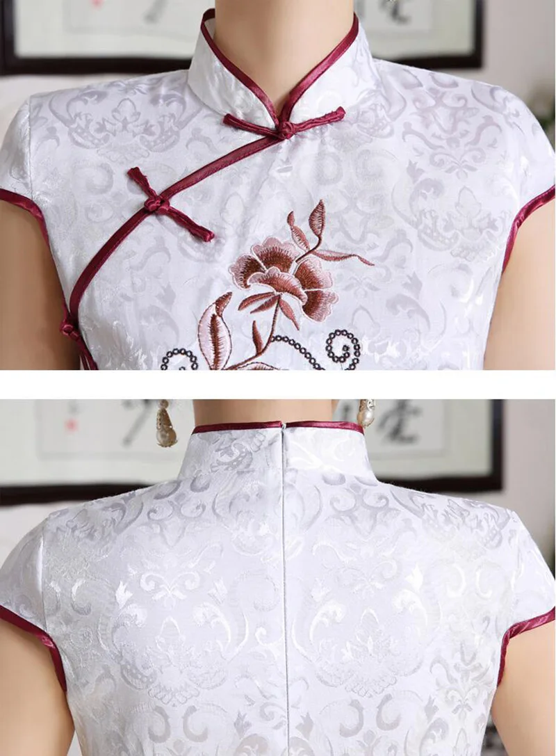 Женское китайское платье Cheongsam, сексуальное, с вышивкой, тонкое, хлопок, ручная пуговица, винтажное, традиционное, Qipao, элегантные платья