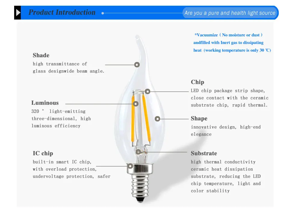 Dimmable E17 LED Filament bulb 2W 4W 6W Candle  Lamp light AC110V Retro Edison Glass 360 Degrees Light for Crystal Chandeliers (4)